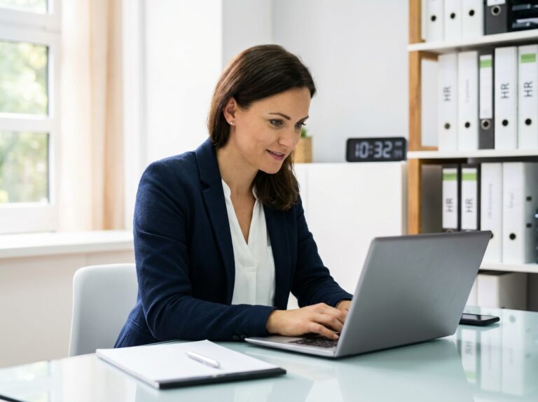 Femme d affaires concentrée sur son ordinateur dans un bureau moderne