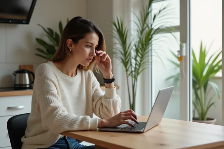 Femme cherchant des annonces immobilières sur son ordinateur
