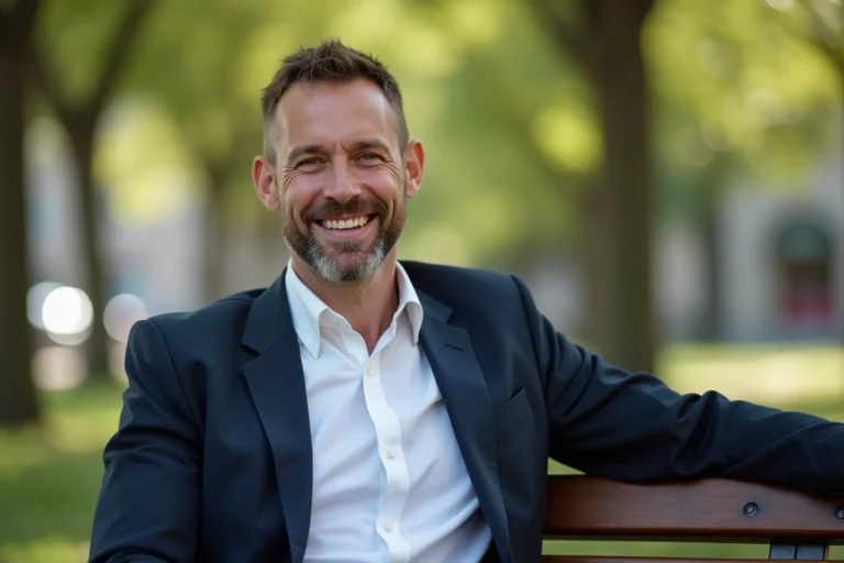 Homme en blazer dans un parc pour l article